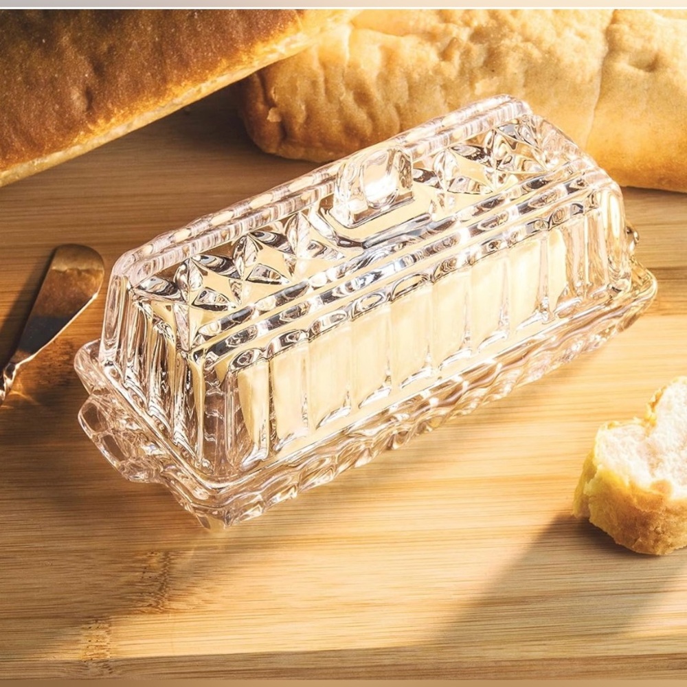 Butter / Cheese Dish Cut Crystal Glass 7.25”" Length - Made in Europe -by Barski